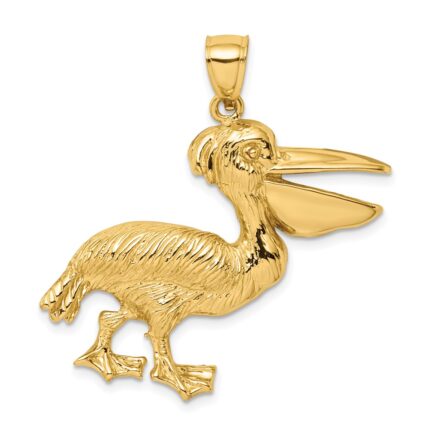 14K Large Textured Pelican Charm