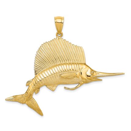 14K Large 3-D Polished and Satin Sailfish Charm