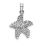 14K White Gold Beaded Textured Starfish Charm