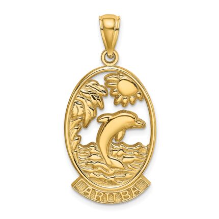 14K ARUBA with Dolphin Sunset In Frame Charm