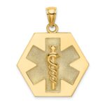 14K Textured Back Caduceus Medical Disc Pendant