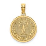 14K Textured COMMUNION Cup on Round Disc Charm