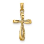 14K 3-D Textured Polished Twisted Cross Charm