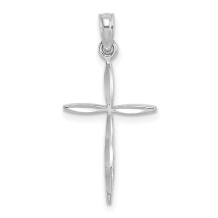 14K White Gold Diamond-cut with Tapered Ends Cross Charm