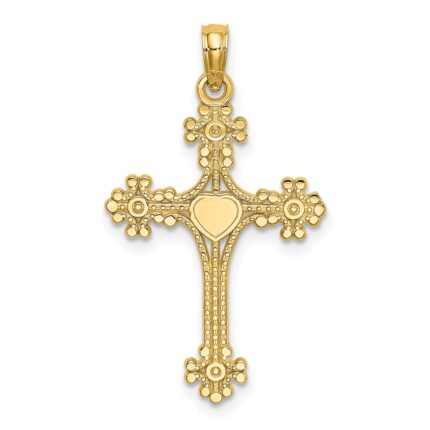 14K Beaded Tip Cross with Heart Center Charm