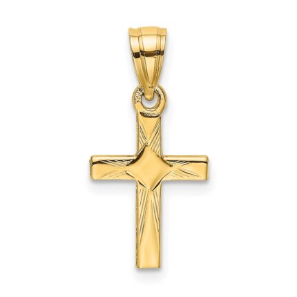 14K Diamond Shape Center Mini Cross Charm