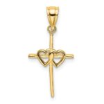 14K Polished Double Hearts On Stick Cross Charm