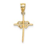 14K Polished Double Hearts On Stick Cross Charm - Image 4