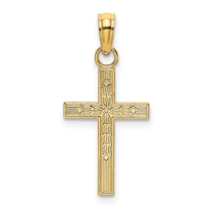 14K Textured Center Block Cross Charm