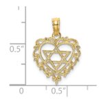 14K Textured Star Of David In Scalloped Heart Charm - Image 3