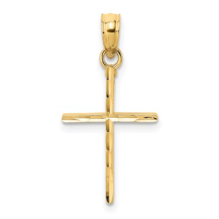 14K Diamond-cut and Polished Cross Charm