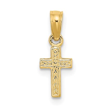 14K Polished and Textured Mini Cross Charm