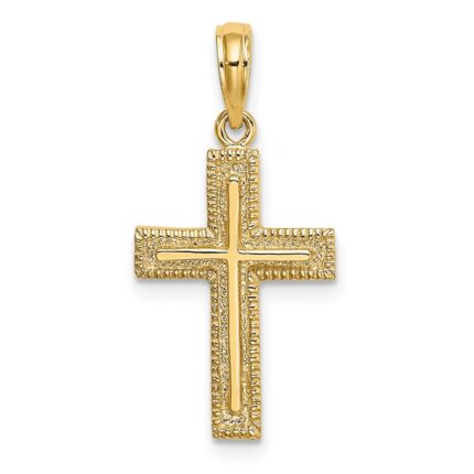 14K Cross with Textured Border Design Charm