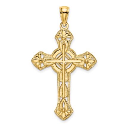 14K Cut-Out Floral Cross Pendant