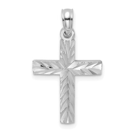 14K White Gold Diamond-cut Block Cross  Charm