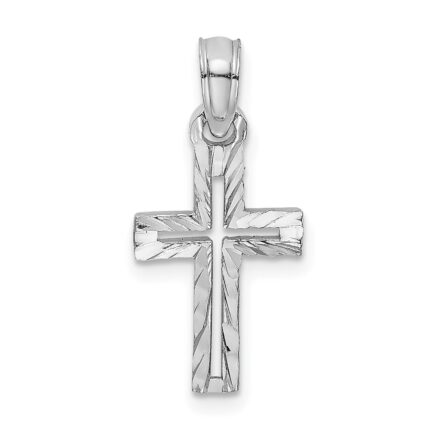 14K White Gold Cut-out Diamond-cut Cross Charm