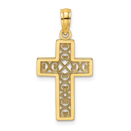14K Textured Lace Center Cross Charm