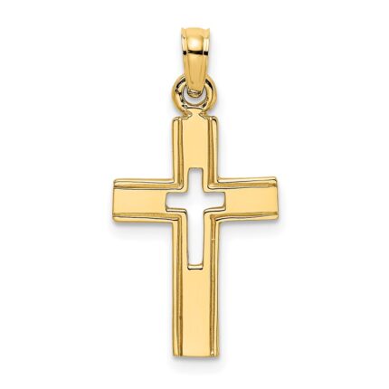 14K Polished and Cut-Out Cross Charm