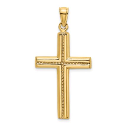 14K Polished Beaded Cross Charm