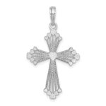 14K White Gold Cut-Out Stripes Cross with Heart Charm
