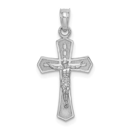 14K White Gold Crucifix with Beveled Edges Charm