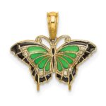14K Small Green Enameled Butterfly Charm