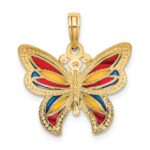 14K Multi-Color Enameled Beaded Wings Butterfly Charm - Image 4
