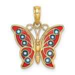 14K Red and Blue Enameled Filigree Butterfly Charm