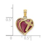 14K with Purple Enamel Cross in Heart Charm - Image 3