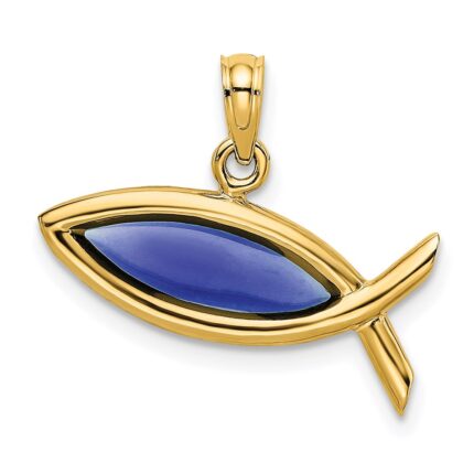 14K Horizontal Blue Enameled Ichthus Fish Charm