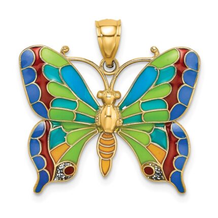 14K Multi-color Enameled Butterfly Pendant