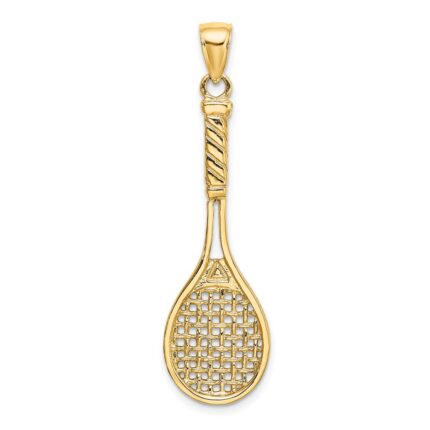 14K Large 3-D Polished Tennis Racquet Charm