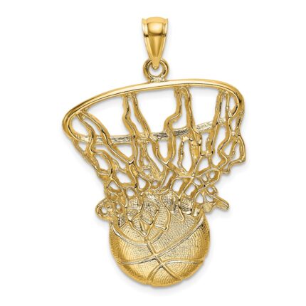 14K Swoosh Basketball and Net Pendant