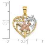 14K Two-tone with White Rhodium Dolphin and Starfish In Heart Charm - Image 3