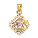 14k Two-tone with White Rhodium Double Dolphins In Frame Charm - Image 4