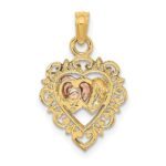 14k Two-tone with White Rhodium Textured Hearts Charm - Image 4