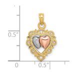 14k Two-tone with White Rhodium Textured Hearts Charm - Image 3