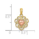 14k Yellow and Rose Polished and Textured Heart Charm - Image 3