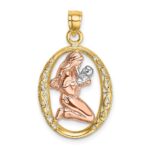 14k Two-tone with White Rhodium Mother and Baby In Oval Frame Charm