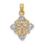 14K Two-tone with White Rhodium Cross Inside Frame Charm