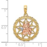 14K Two-tone with White Rhodium Cut-out Angel on Round Scalloped Frame Charm - Image 3