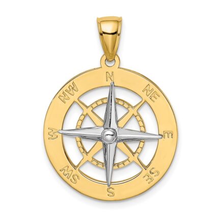 14K Nautical Compass with White Gold Needle Charm