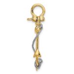 14K Two-tone 3-D Anchor with T-Bar and Rope with Shackle Bail Charm - Image 2