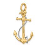 14K Two-tone 3-D Anchor with T-Bar and Rope with Shackle Bail Charm - Image 5