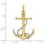 14K Two-tone 3-D Anchor with T-Bar and Rope with Shackle Bail Charm - Image 3
