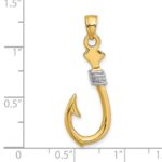 14K and White Rhodium 3-D Fish Hook With Rope Charm - Image 3