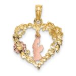 14k Two-tone with White Rhodium Mother and Baby with Flowers In Heart Charm - Image 4
