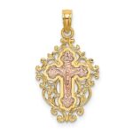 14k Two Tone with Lace Trim Crucifix Charm