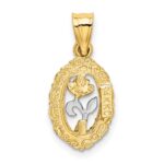 14K Two-tone with White Rhodium Rose In Oval Frame Charm - Image 4
