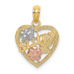 14k Two-tone with White Rhodium #1 SISTER In Heart with Flowers Charm